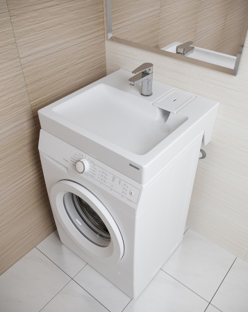 Раковина из искусственного камня Paulmark BERG PM710431 60х50 над стиральной машиной цвет белый 1 отверстие под смеситель